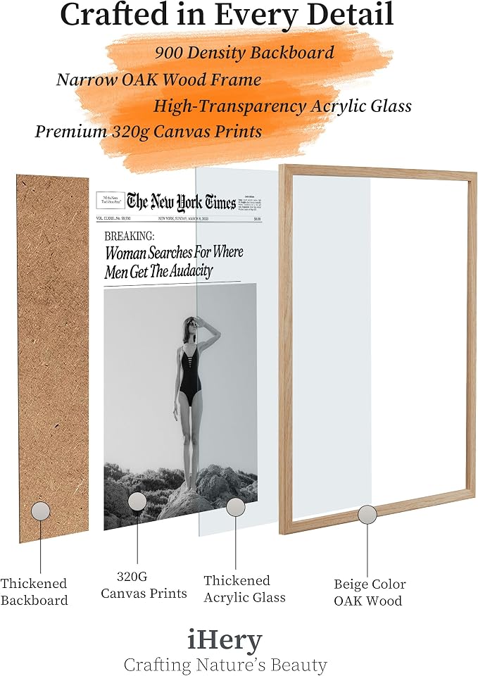 iHery 12x16in Where Men Get the Audacity Framed Newspaper Wall Art | Natural OAK Wood Frame with Canvas Print, Funny Magazine Decor for Bathroom, Bedroom, Girl Dorm and Living Room, 1Pack