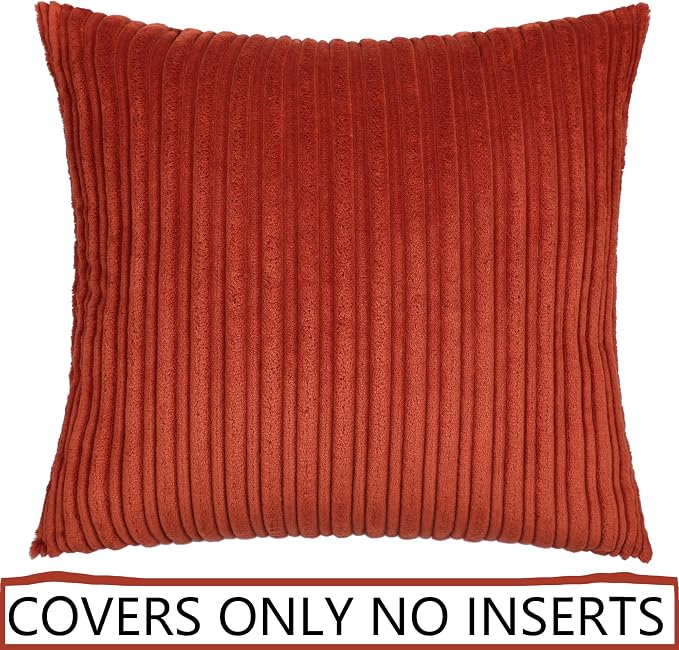 UGASA Fall Decor Super Soft Striped Corduroy Pillow Covers Large Throw Pillow Sham Cushion Cover Living Room, 1 Pc, 24" x 24" (Pack of 1) (61cm), Burnt Brick