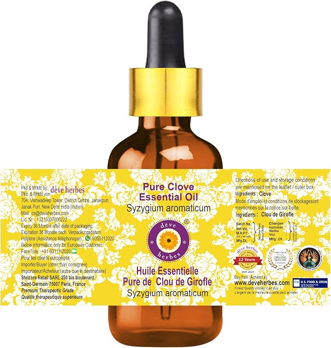 Deve Herbes Pure Clove Essential Oil (Syzygium aromaticum) Steam Distilled (Pack of Two) 100ml X 2 (6.76 oz)