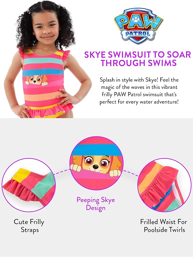 Paw Patrol Bathing Suit | Skye Swimsuit for Girls | Striped One Piece Swimsuit