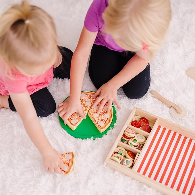 Melissa & Doug Pizza Party Wooden Play Food Set With 54 Toppings
