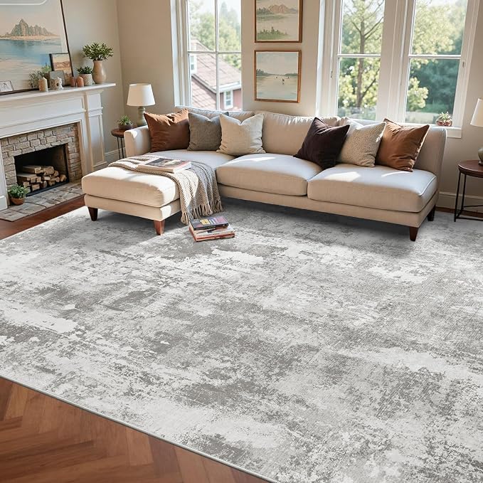 8x10 Ft Large Area Rugs for Living Room, Soft Non-Slip Washable Rugs Modern Abstract Pattern Carpet for Bedroom Indoor Floor Nursery Home Decor (Light Grey)