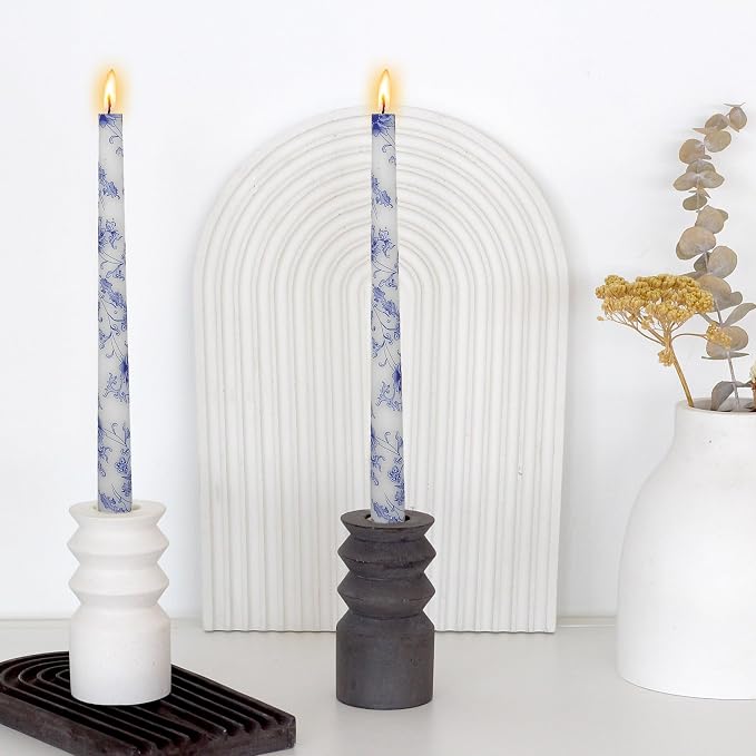 Printed Taper Candles 10 INCH Handmade Candles Unscented Smokeless Candlesticks Blue and White Porcelain Pattern Candle for Home Wedding Dinner Holiday Party