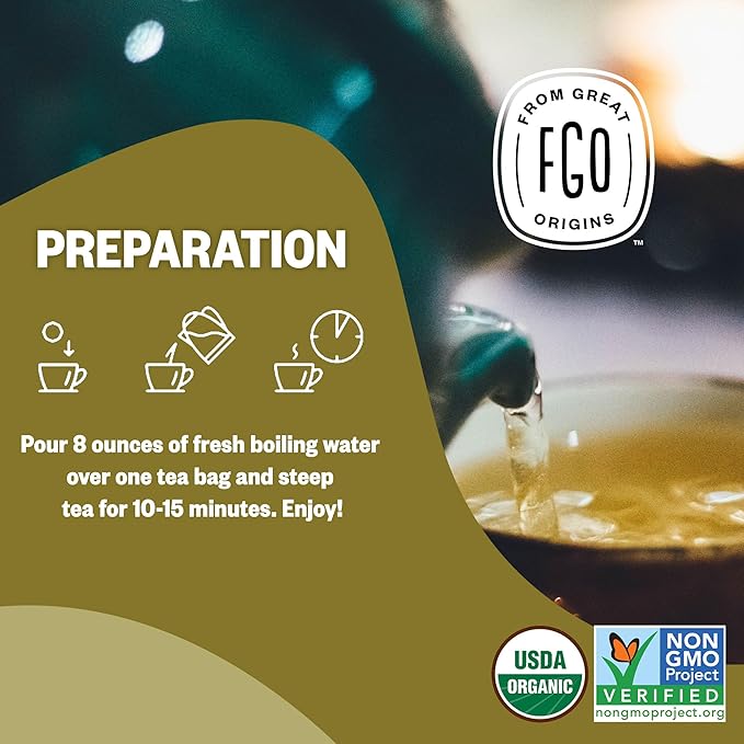 FGO Organic Ginger Tea, 20 Count, Eco-Conscious Tea Bags, Resealable Bag, Packaging May Vary (Pack of 1)