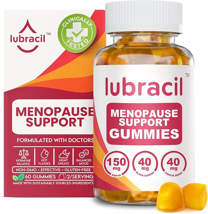 Lubracil Menopause Gummies for Women, Supplement Formula, 60 Gummies-1 Pack | Hormone-free menopause gummies with Black Cohosh & Ashwagandha minimize hot flashes and promote emotional wellness naturally