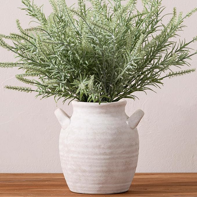 Vanselia Ceramic Flower Vase Home Decor - Farmhouse Table Vases with Handle Living Room Decoration Vintage Decorative Aesthetic for Shelf Coffee Dining Desk House Bookshelf Fireplace (7.1" Rustic)
