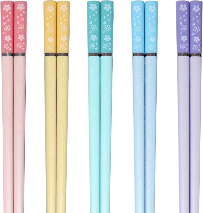 5 Pairs Cherry Blossom Pattern Decoration Fiberglass Chopsticks Multicolor Chopsticks Japanese Korean Chopsticks Reusable Dishwasher Safe Yellow Pink Blue Green Purple Chopsticks