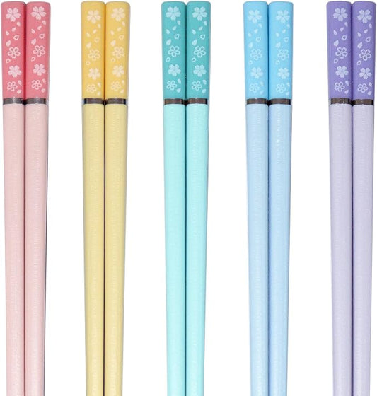 5 Pairs Cherry Blossom Pattern Decoration Fiberglass Chopsticks Multicolor Chopsticks Japanese Korean Chopsticks Reusable Dishwasher Safe Yellow Pink Blue Green Purple Chopsticks