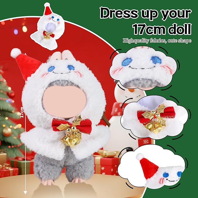 Clothes for Labubu Doll,6.7 Inch Doll Clothing Set - 2 Pieces of Handmade Clothes and Accessories for 17cm Plush Toys - Elk + Snowman Christmas Set