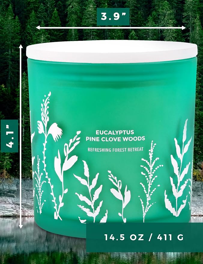 Eucalyptus Pine Clove Woods Scented Candle - Large 3-Wick Aromatherapy Soy Candle for Home, 14.5oz - Pine Balsam Forest Stress Relief Candle - Birthday Gift for Women & Men