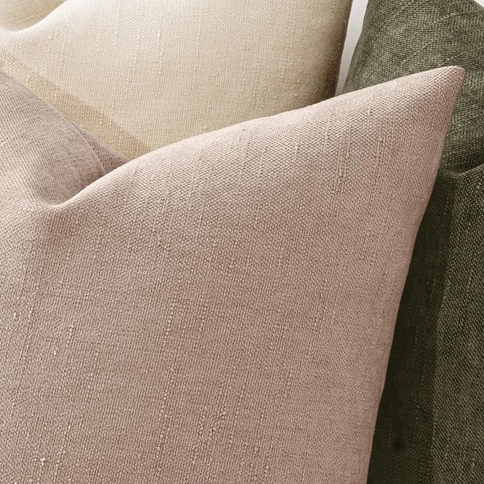 MIULEE Textured Chenille Throw Pillow Covers 20x20 Inch Irish Cream | Pack of 2 Decorative Soft Throw Pillows, Solid Textured Cushion Covers, Modern Home Decor for Couch Sofa Bedroom Living Room