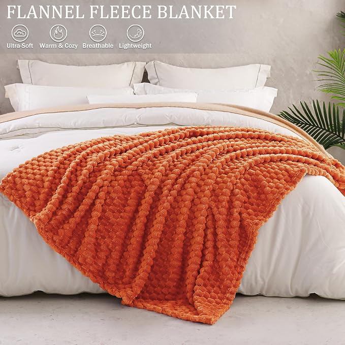 Exclusivo Mezcla 3D Fleece Queen Size Blanket for Bed, Burnt Orange | Extra Soft Fuzzy Plush Lightweight Bed Blankets, Cozy Fluffy Decorative Blankets for All Seasons, 90x90 Inches