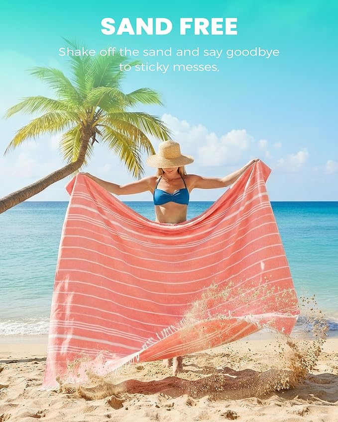 Antfuny Turkish Beach Towel Jumbo Extra Large XL XXL Big Oversized Giant Huge Thin Outdoor Picnic Accessories Airplane Travel Essentials Camping Gears Must Haves Yard Yoga Mat Coral