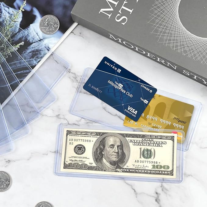 30 Pack Hard Plastic Clear Money Holders Dollar Bill Holders Money Top-Load Sleeves 6.85 × 2.91 Inches Currency Holder for Bills, Collectors