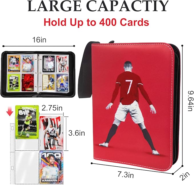 Soccer Card Binder 400 Pockets for Soccer Trading Cards Collectors,Portable Waterproof Card Storage Book with Removable Clear Sleeves,Compatible with Soccer Cards 2025-26