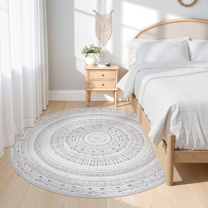 cotiled 6x6 Round Area Rugs Living Room Rug: Washable Boho Rugs with Non Slip Backing Large Soft Indoor Stain Resistant Carpet for Bedroom Farmhouse Dining Room Lightweight Home Decor Dark Grey