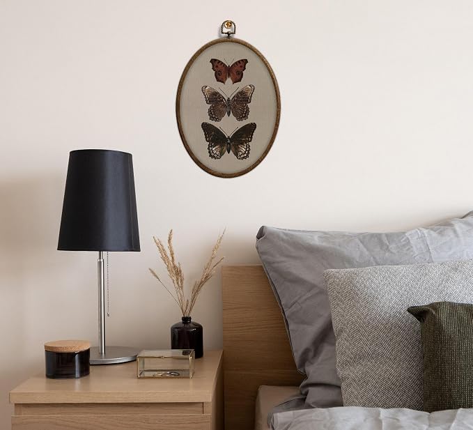 Vintage Butterfly Oval Wall Art, Neutral Antique Butterfly Sketch Oval Framed Wall Art, Waterproof Cottage Core Home Decor for Western Farmhouse Bedroom Living Room, Home Retro Decor Products, 04
