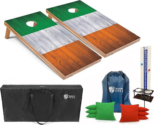 Tailgating Pros 4x2 Regulation Cornhole Boards Flag Set- Includes 8 Bean Bags, Carrying Cases, and Score Keeper - Optional LED Lights