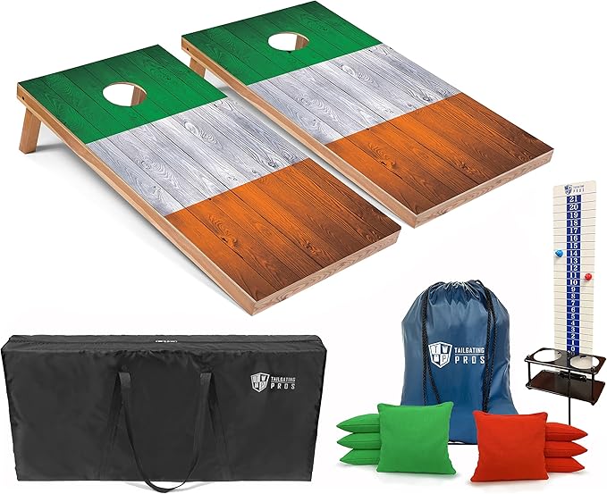 Tailgating Pros 4x2 Regulation Cornhole Boards Flag Set- Includes 8 Bean Bags, Carrying Cases, and Score Keeper - Optional LED Lights