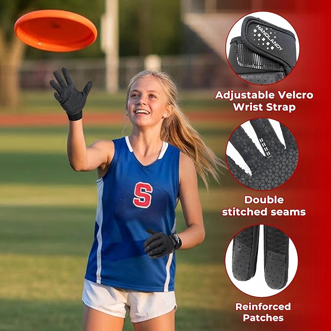 HANDLANDY Ultimate Frisbee Gloves – Flying Disc Gloves for Adults and Youth with Consistent Grip, Lightweight Breathable Fit, Perfect for Throws, Catches, and Disc Sports