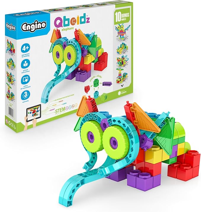 Engino QBOIDZ, Elephant Explorer, Building Blocks Ages 4+, STEM Toys for Boys & Girls, Building Toys, Preschool Educational Set, Montessori (10 Models)