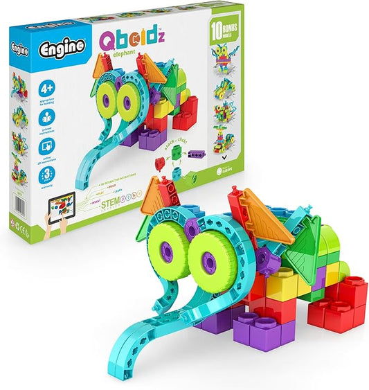 Engino QBOIDZ, Elephant Explorer, Building Blocks Ages 4+, STEM Toys for Boys & Girls, Building Toys, Preschool Educational Set, Montessori (10 Models)