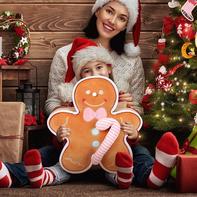 Liliful Christmas Plush Stuffed Gingerbread Man Toy 16 Inch Soft Aesthetic Gingerbread Man Pillow Stuffed Xmas Toys for Christmas Party Favors Decorations(Plush)