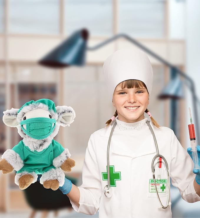 DolliBu Doctor Dress Up Set For Teddy Bear Plush Toy - Surgeon Scrubs Outfit For Stuffed Animals, Doctor Cap, Shirt, Pants, & Mask For Teddy Bear Costume - Large