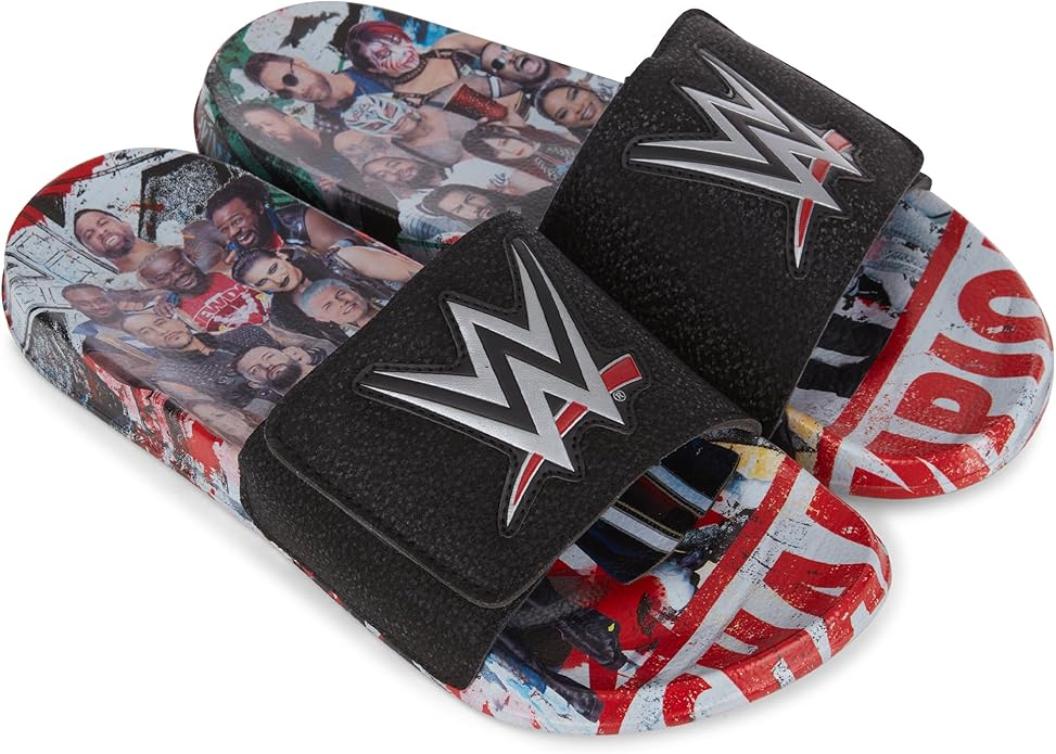WWE Men's Slides Sandals – John Cena Roman Reigns Seth Rollins Championship Belt Slip-On Pool Beach Shoes for Men
