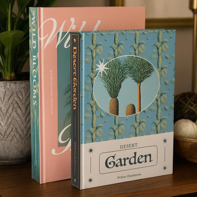 Decorative Storage Books Set of 2 – Botanical Book Box Set with Hidden Storage & Magnetic Lid – Elegant Coffee Table Decor, Modern Botanical Bookshelf Styling