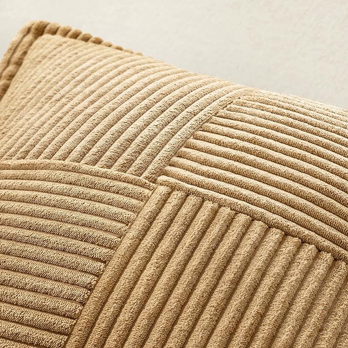 MIULEE Decorative Throw Pillow Covers for Couch 16x16 Inch Brown 2 Pack | Boho Broadside Striped Patchwork Pillow Covers, Soft Corduroy Cushion Cases, For Sofa Bed Livingroom Home Decor