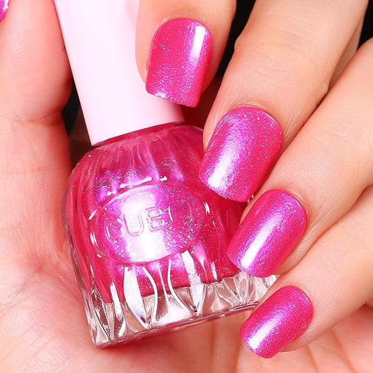 Major Dijit Quick Air Dry Nail Polish Glitter VioletRed Regular Nail Polish Non UV Gel Hema 0.34 fl oz.