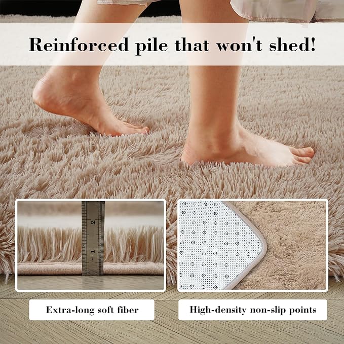 yongyangjuxin Fluffy Rug Shag Area Rug, Beige 10x14 Area Rugs for Bedroom, Super Soft Shag Rugs for Living Room Bedroom Room Home Decor, Upgrade Anti-Skid Rectangular Fuzzy Rug