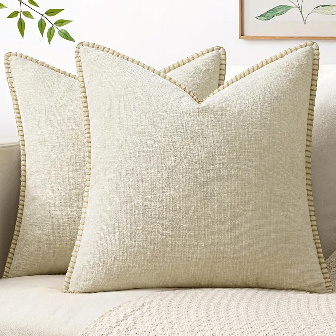 MIULEE Decorative Couch Throw Pillow Covers 20x20 Inch Cream White 2 Pack | Farmhouse Pillow Covers with Stitched Edge, Soft Chenille Cushion Cases, for Sofa Bed Living Room Home Decor
