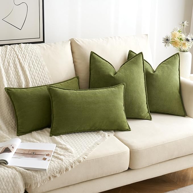 MIULEE Pack of 2 Moss Green Euro Shams Chenille Pillow Covers 26x26 Inch | Decorative Soft Couch Throw Pillows,Farmhouse Cushion Covers,Elegant Design for Sofa,Bed,Living Room,Summer Decor