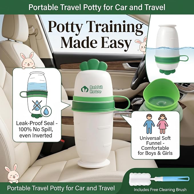 Toddler Urinals for Potty Training, Cute Portable Urinal for Toddlers Boys and Girls, with Clean Brush, Emergency Toilet Pee Bottle Pee Cup for Toddler Car Travel, Camping, Outside, (Pearl White)