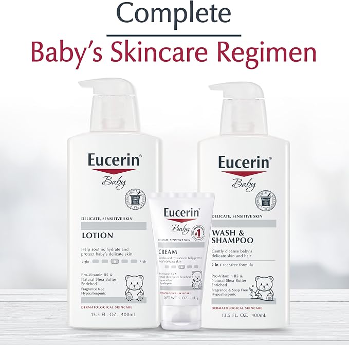 Eucerin Baby Body Lotion, Hypoallergenic and Fragrance Free Baby Lotion with Pro-Vitamin B5 and Shea Butter, 13.5 Fl Oz Bottle