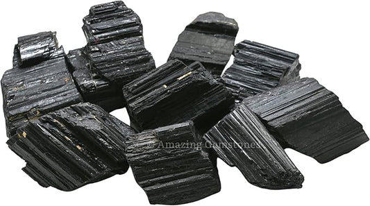 Amazing Gemstone Black Tourmaline Crystals Rough Stone in Bulk, 1lb Large Pieces Turmalina Negra Piedra Originales, Large Black Tourmaline Crystal Healing Stones for Protection