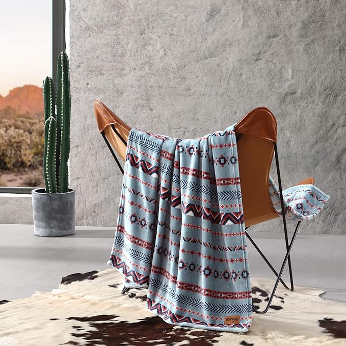 Wrangler - Blanket, Super Soft Plush Bedding, Yellowstone Inspired Throw Blanket for Couch or Bed (Diamond Trail Light Blue, 50" x 70")