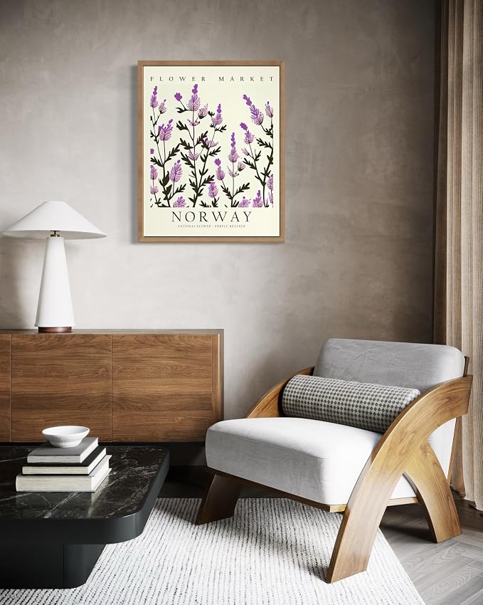 Norway Flower Market Art Print Poster, Wall Art Floral Painting Botanical Decor for Bedroom, Kitchen, Bathroom Livingroom Decoration 82B (Norway, 14"L x 11"W, Wood Frame)