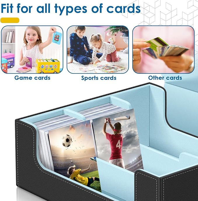 Homthy 1800+ Card Deck Case for Trading Cards, Leather Magnetic Closure Commander Card Storage Box Magic Card Holders Fit for MTG TCG and Sport Cards (Sky Blue)