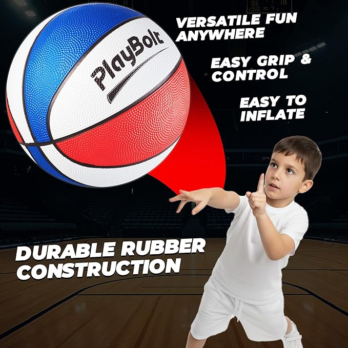 PlayBolt Size 3 Mini Basketballs (3 Pack) - 7-Inch Junior Rubber Basketball Set - Youth Beginner Kids Basketballs for Backyard Pool Parties, Arcade Games, Practice