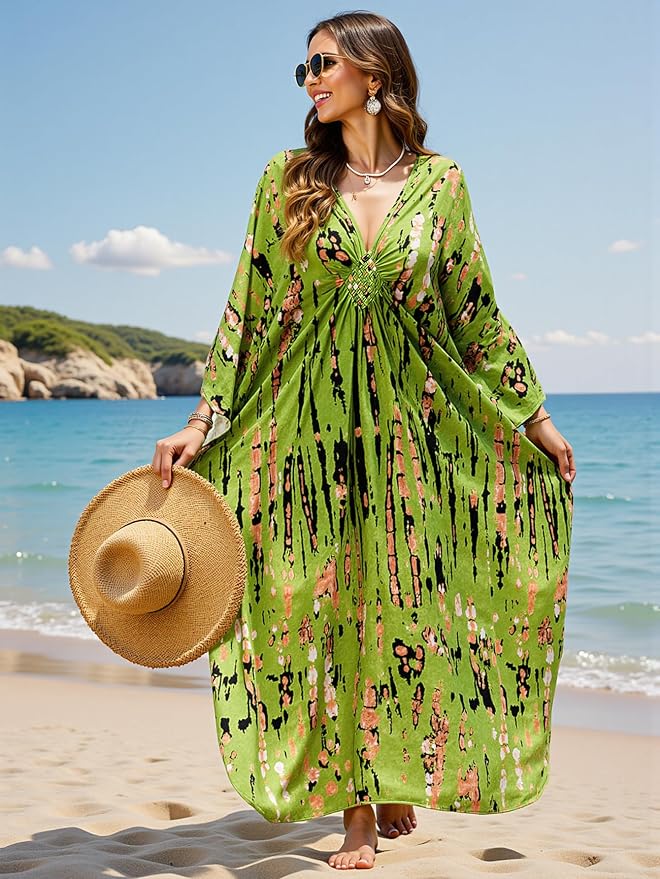 Mumu Dresses for Women Plus Size, Bohemian Kaftan Beach Cover Up Long Maxi Nightgown Soft Loungewear