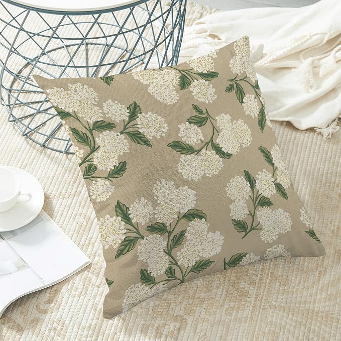 AEIOAE Spring Pillow Covers 22x22 Inch Set of 2, Beige Green Hydrangea Flower Throw Pillows Case,Floral Summer Outdoor Seasonal Decorative Farmhouse Decor Cushion Covers for Home Sofa Bed Couch
