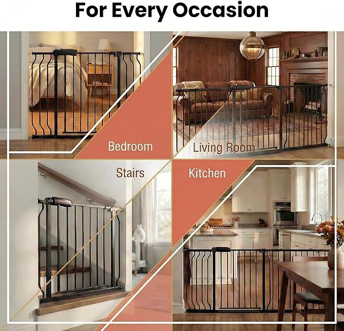 Extra Wide Baby Gate, 57.5-62 Inch - Black Metal, Pressure Mounted Indoor Safety Gate, Walk-Through Dog Gate for Kids & Pets, 30 Inch Tall