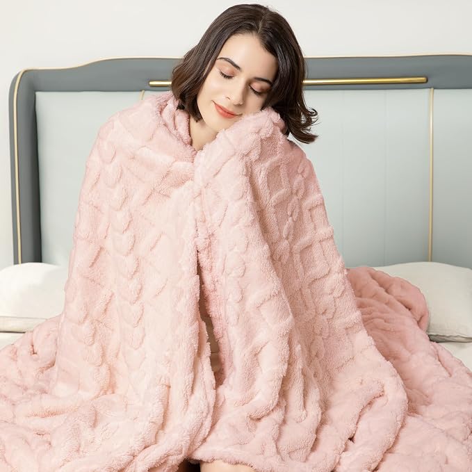 Aganear Fleece Throw Blanket for Bed Couch 90"x90" Pink | Lightweight Fuzzy Throw,Warm Gift for Women,Christmas,Housewarming,Soft,Boho Design for Room Home Decor,All-Season Use