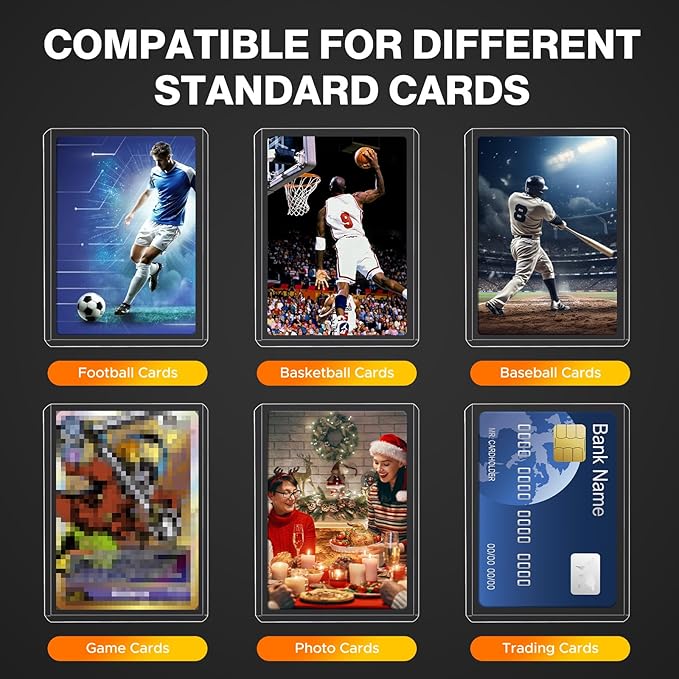 200 Card Sleeves Top Loaders for Cards Included 96 Pockets Top Loader Binder, 3" x 4" Baseball Card Protector Hard Plastic Card Holder for Sports Trading Cards (100 Toploaders + 100 Soft Sleeves)