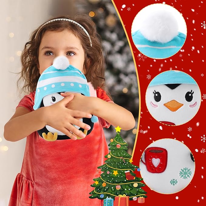 Christmas Penguin Plush Toy: 8-Inch Cute Penguin Stuffed Animal with Striped Knit Hat Soft Christmas Plushie Pillows Winter Holiday Decor Gifts for Kids and Adults