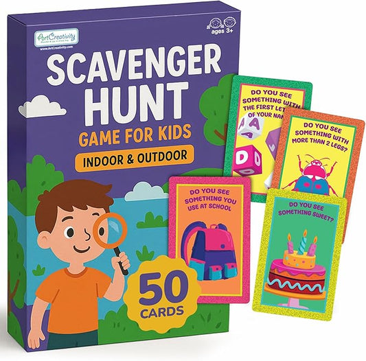 ArtCreativity Scavenger Hunt Card Game for Kids, Indoor & Outdoor Games, Family Games, Road Trip Game, Kid Car Activities, Travel Toys Game, Learning Toys, Educational, Gifts for Kids, Boys & Girls