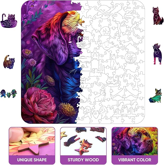 Qiuenisray Wooden Puzzles 500 Pieces, Painted Labrador Dog Jigsaw Puzzles, FSC Certified Unique Shape Royal Animal Adult Puzzles, Irregular Best Gift for Family Game 16.5 x 16.5 in